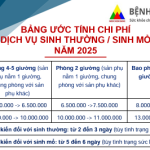 Bảng ước tính chi phí dịch vụ sinh thường/sinh mổ năm 2025